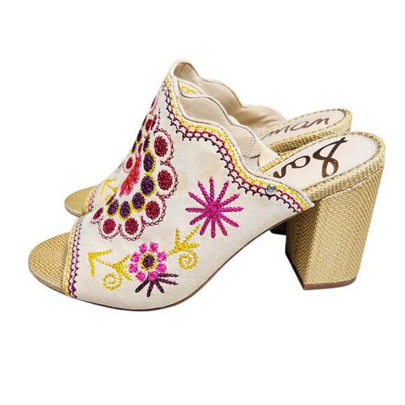 Sam Edelman Olive Embroidered Boho Slide Heels 8 Party Floral - Picture 4 of 8